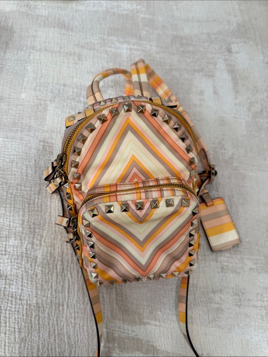 Valentino Garavani Handbags - Valentino Garavani Striped Chevron Mini Backpack in Peach, Cream & Tan